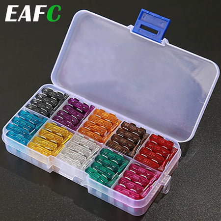 100Pcs 50Pcs Car Fuse Assortment Set Profile Middle Size Blade Type Fuse Auto Car Truck 2-35A Fuse with Box Clip