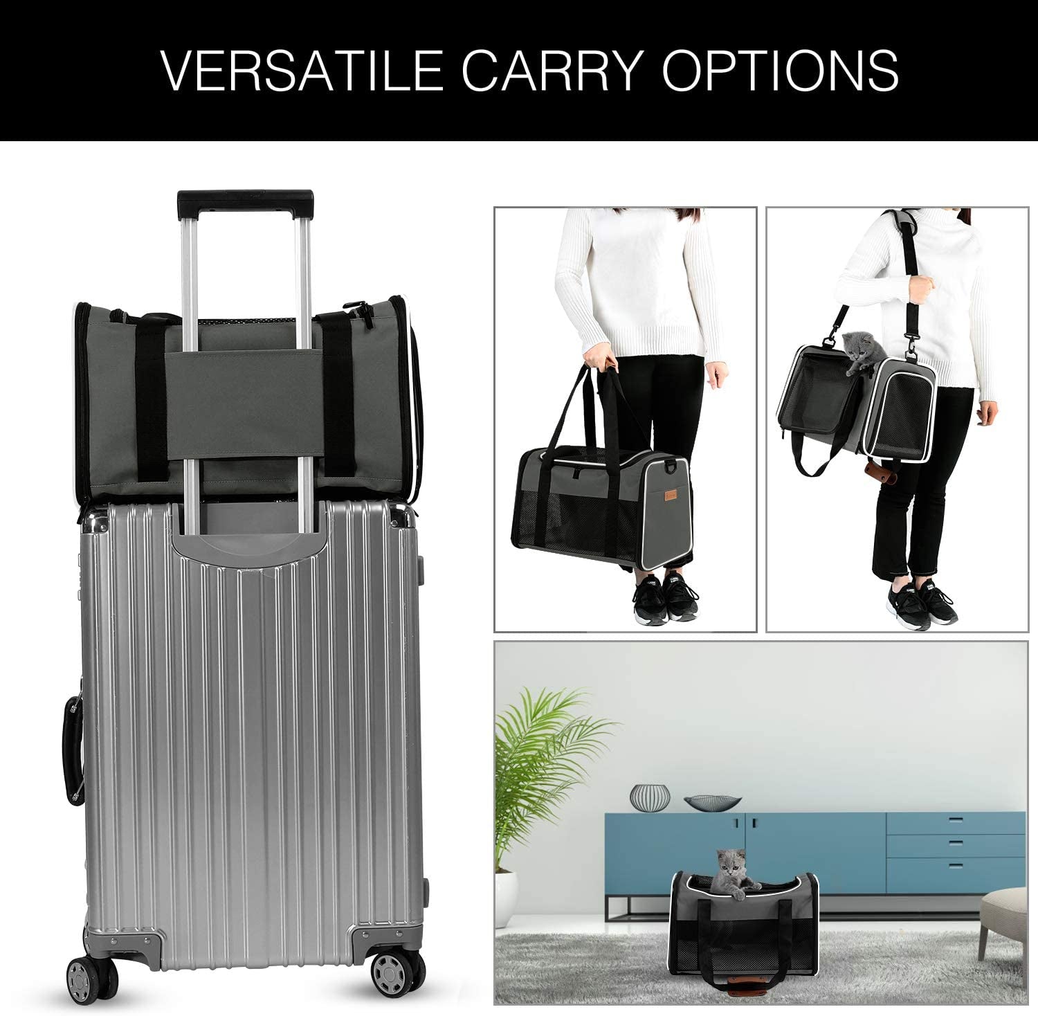 Cat Carrier - Portable Foldable Dog Pet Carrier, Soft-Sided Pet Bag up to 22 Lbs, Airline Approved Travel Puppy Carrier