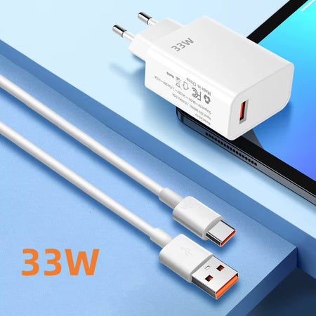 33W USB Fast Charger Quick Charge 3.0 USB Type C Cable 6A for Xiaomi Redmi Note 13/12 Iphone Samsung Mobile Phone Charge Adapter