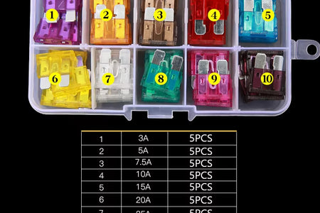 100Pcs 50Pcs Car Fuse Assortment Set Profile Middle Size Blade Type Fuse Auto Car Truck 2-35A Fuse with Box Clip