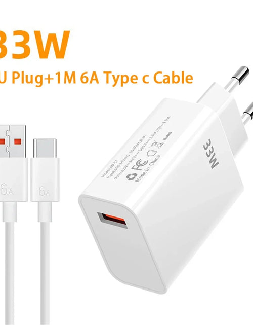 Load image into Gallery viewer, 33W USB Fast Charger Quick Charge 3.0 USB Type C Cable 6A for Xiaomi Redmi Note 13/12 Iphone Samsung Mobile Phone Charge Adapter

