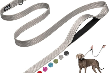 6 FT Heavy Duty Dog Leash with 2 Comfortable Padded Handles, Traffic Handle & Advanced Easy Snap Hook, Reflective Walking Lead for Large, Medium & Small Breed Dogs, Grey